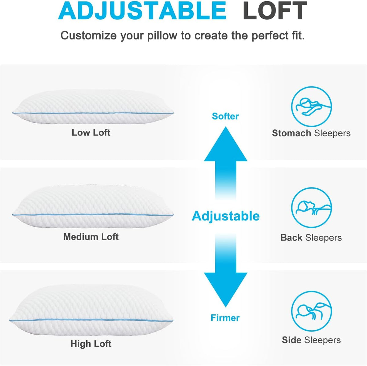 Cooling Shredded Memory Foam Bed Pillows, Queen Size, Set of 4, 20 x 30 in