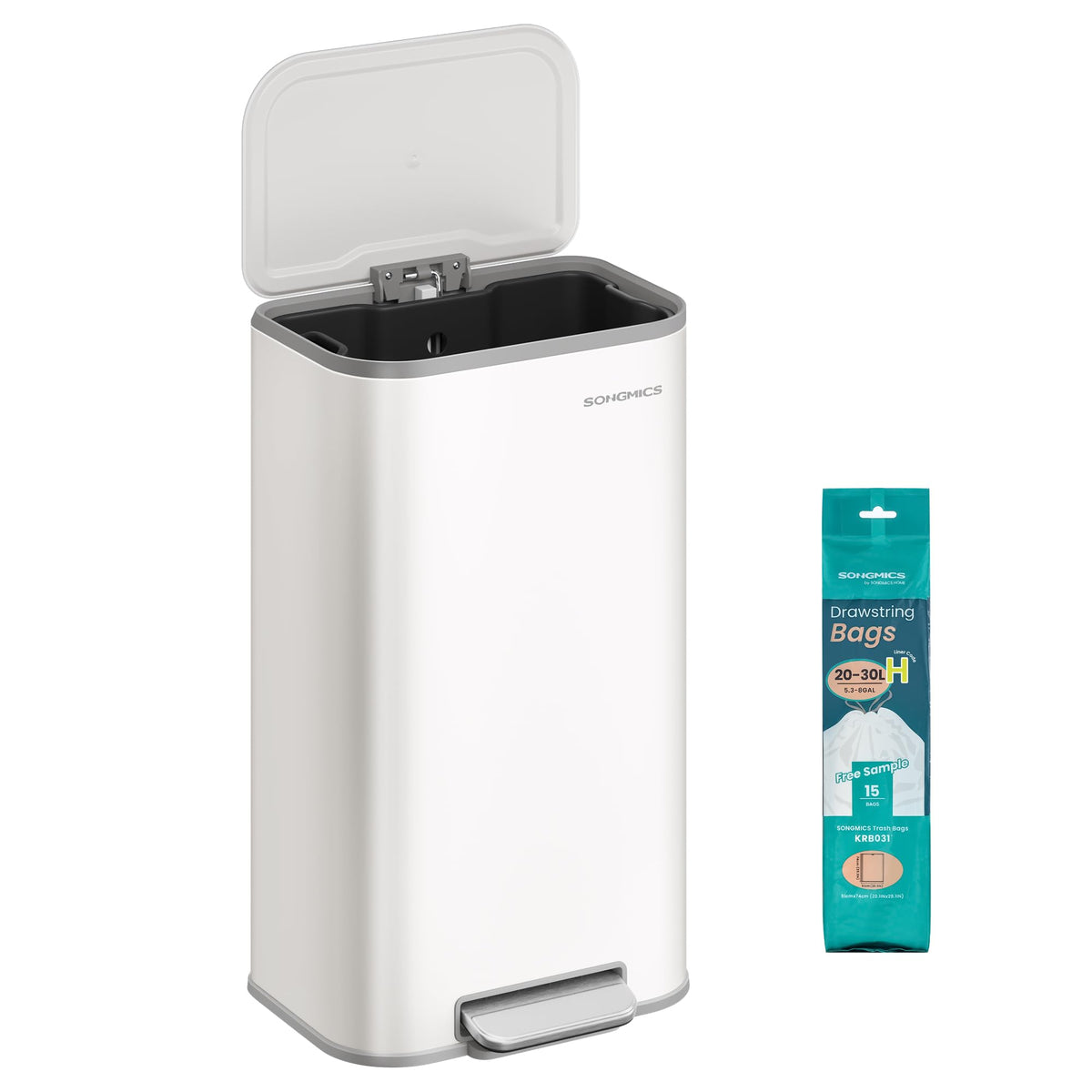 SONGMICS Kitchen Trash Can, 13-Gallon (50 L), Stainless Steel, Soft Close