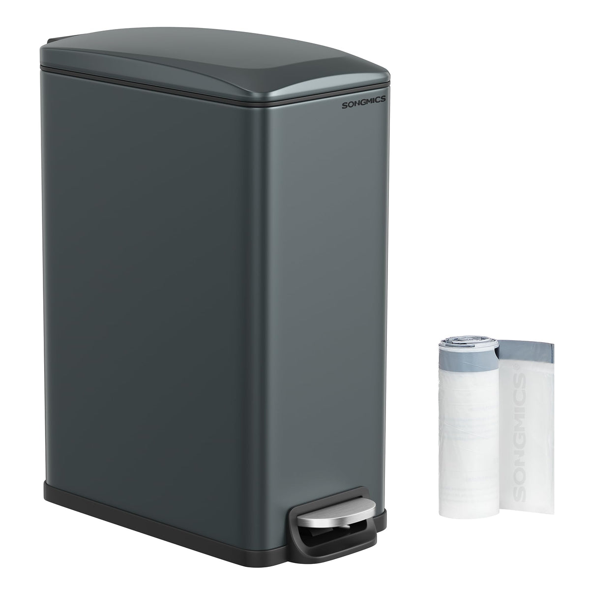 SONGMICS Kitchen Trash Can with Lid, 13-Gallon (50 L) Slim, Stainless Steel