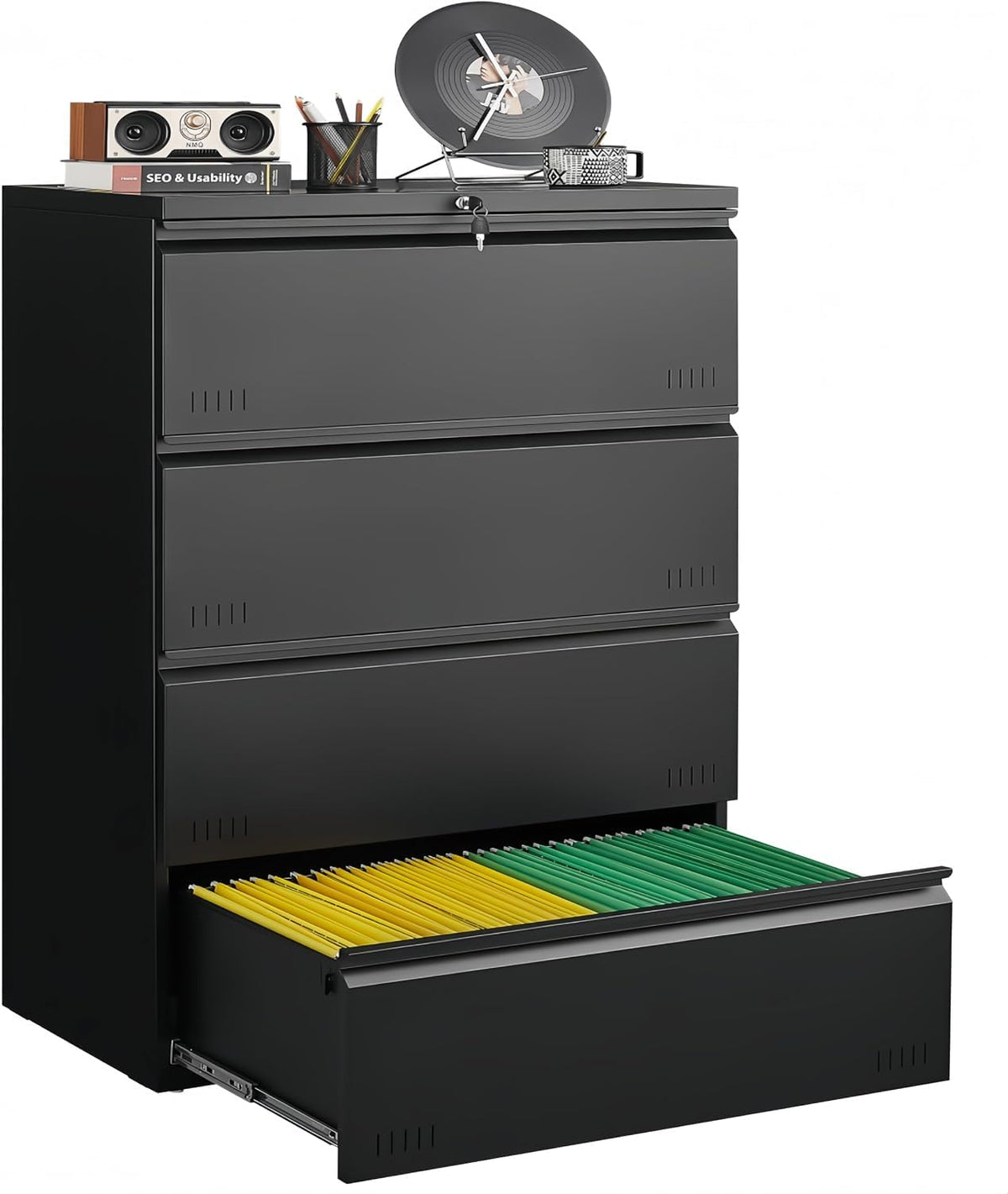 Guizeeopo Metal Storage Cabinet with Adjustable Shelves, Garage Storage Cabinets with Doors and Shelves, File Cabinets for Home Office, Kitchen Pantry Cabinet, 71'H, Black