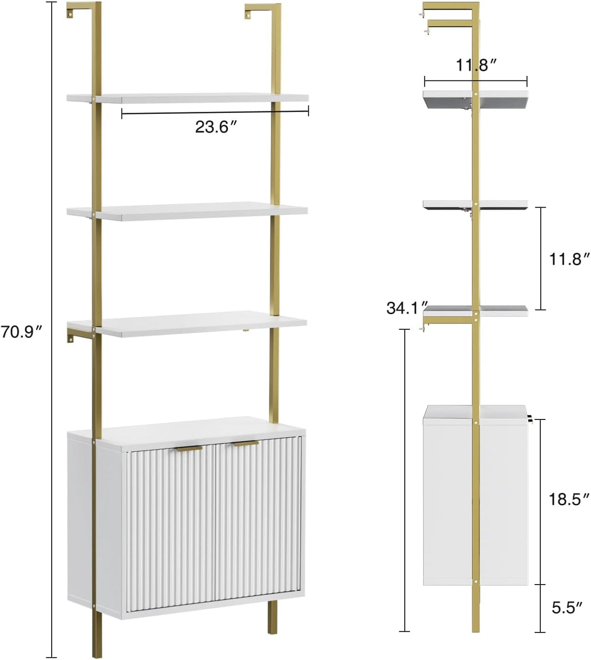 Halitaa 71”Ladder Shelf with Storage Cabinet, Wall Mounted Ladder Bookshelf