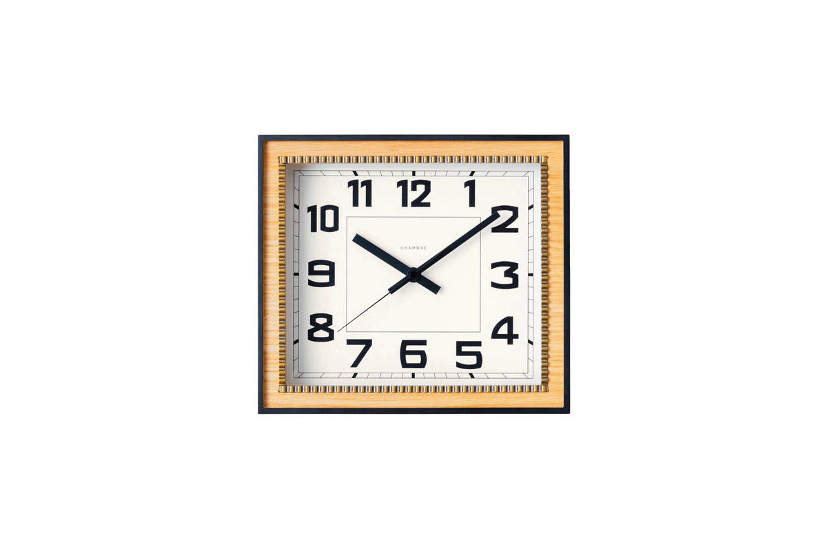 Brass Clock Japanese Handcrafted Solid Wood Clock Silent Non-Ticking Battery Operated Modern Decorative for Living Room Bedroom Office Brass Rectangle Clock CH-053 (Oak)