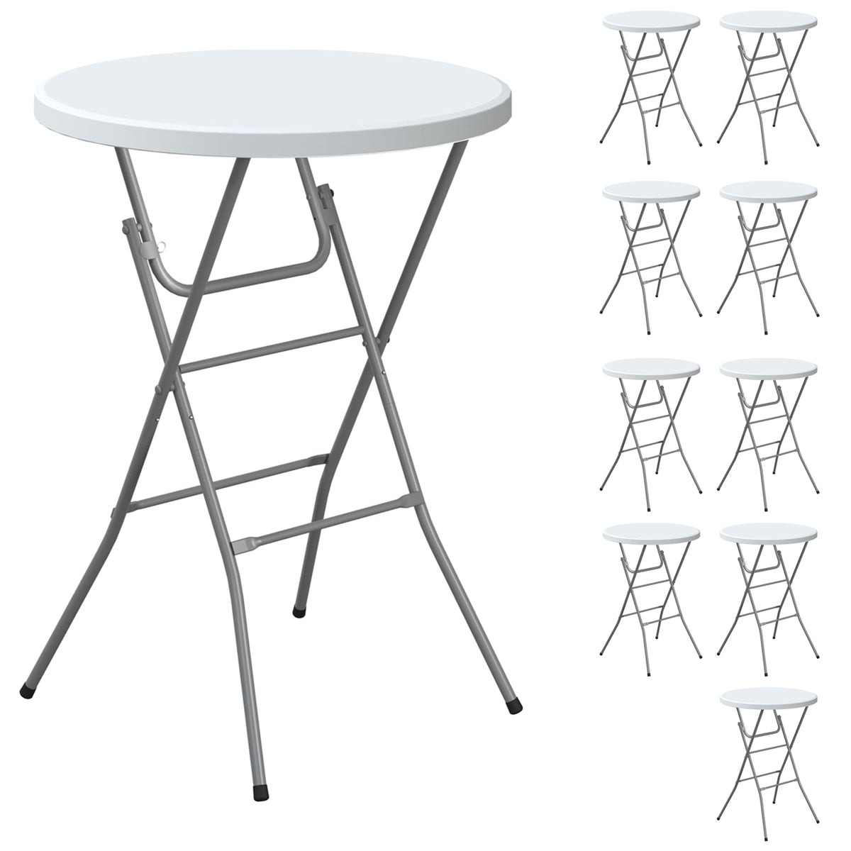 32" Round Folding Table, HDPE Top & Metal Frame, 2 Pack, White