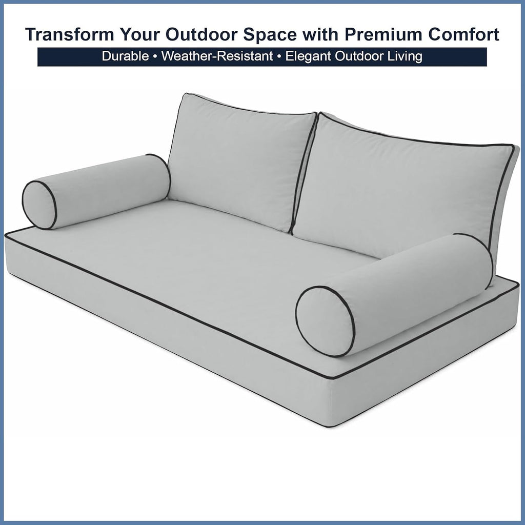 Cottington Lane 5 Piece Outdoor Daybed Cushion Cover Set, Twin Size Fitted 39" x 75" with 6" Deep Fit, Waterproof Indoor Daybed/Porch Swing Bed Mattress & Pillow Bolster Cushion Cover, Light Grey