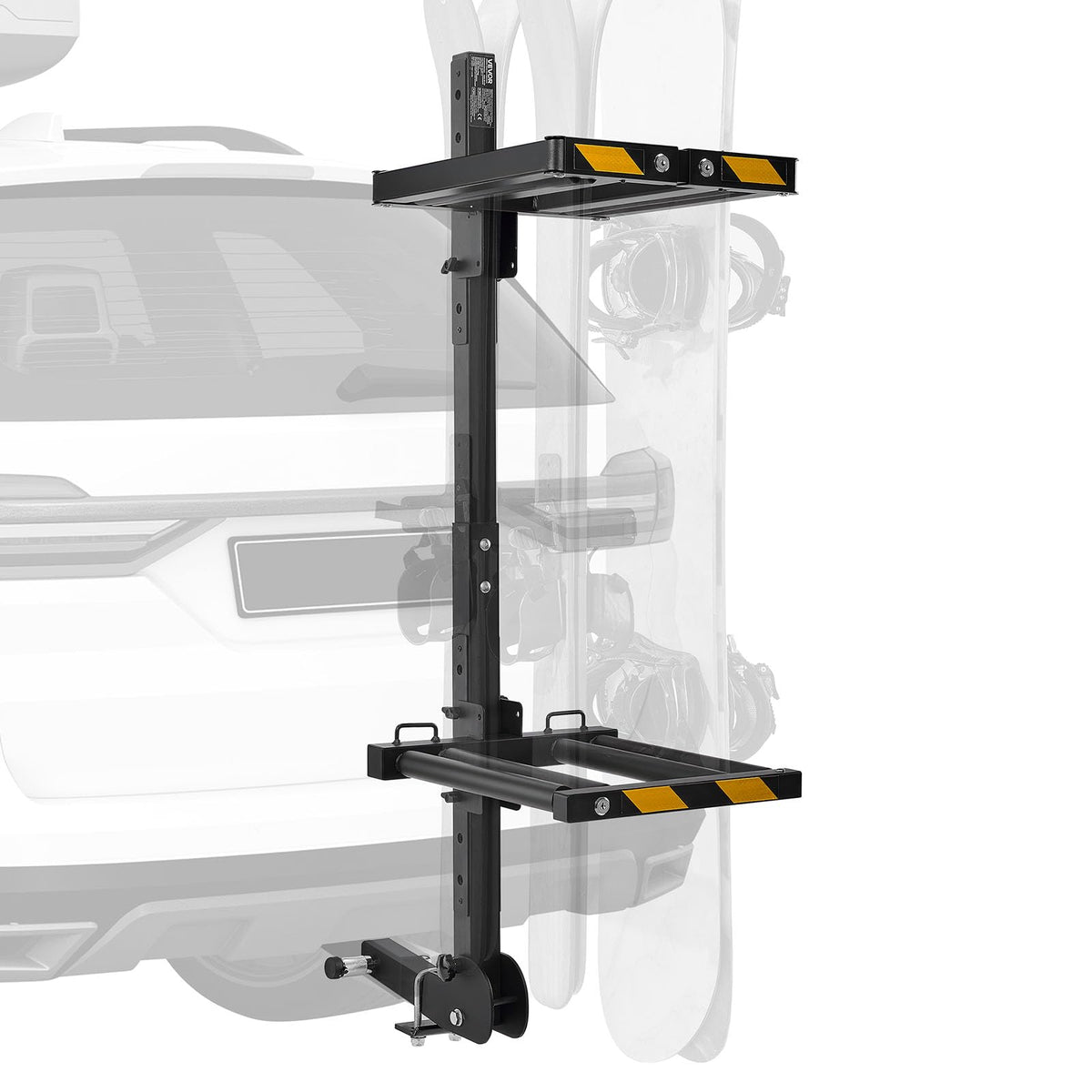 VEVOR Ski & Snowboard Roof Rack, Carry up to 4 Pairs of Skis or 2 Snowboards, 2 PCS Aluminum Universal Car Roof Rack Top Holder with Lock & Rubber Padding, Carrier for Fishing Rod, Fit Most Crossbars