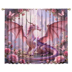 Dreamy Pink Wildlife Dragon Curtains-Fantasy Medieval Castle Rod Pocket Back Tab Window Drapes,Mythological Dragon Floral Roses Thermal Insulated Blackout Curtain,2pcs,Each 52“W x 96”L