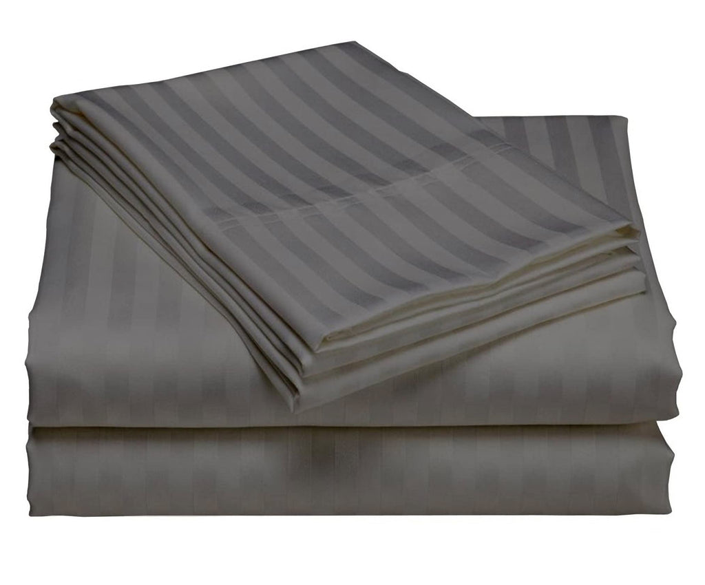 USA Queen Sheet Set in Peach Stripe 400 Thread-Count 100% Egyptian Long Staple Cotton, Sateen Weave for Soft and Silky Feel, Breathable 4-Piece Bedsheet, Elasticized 24'' Extra Deep Pocket