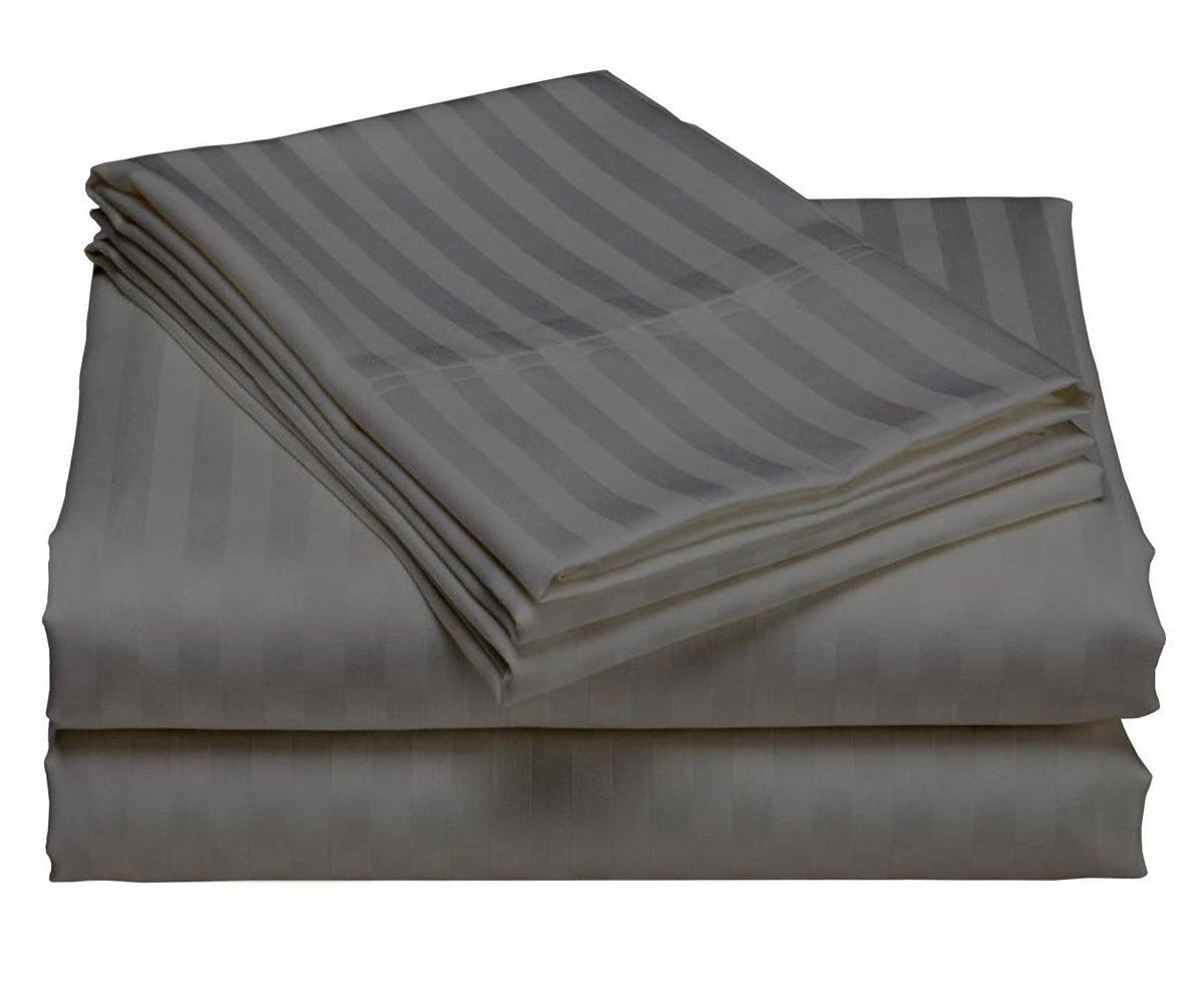 USA Short Queen Sheet Set in Lilac Stripe 400 Thread-Count 100% Egyptian Long Staple Cotton, Sateen Weave for Soft and Silky Feel, Breathable 4-Piece Bedsheet, Elasticized 24'' Extra Deep Pocket