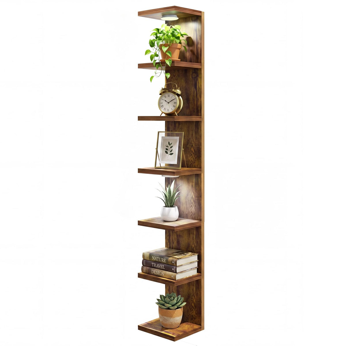 Fixwal 7 Tier Wall Shelf with LED Lights for Room Decor White, 2 Pack