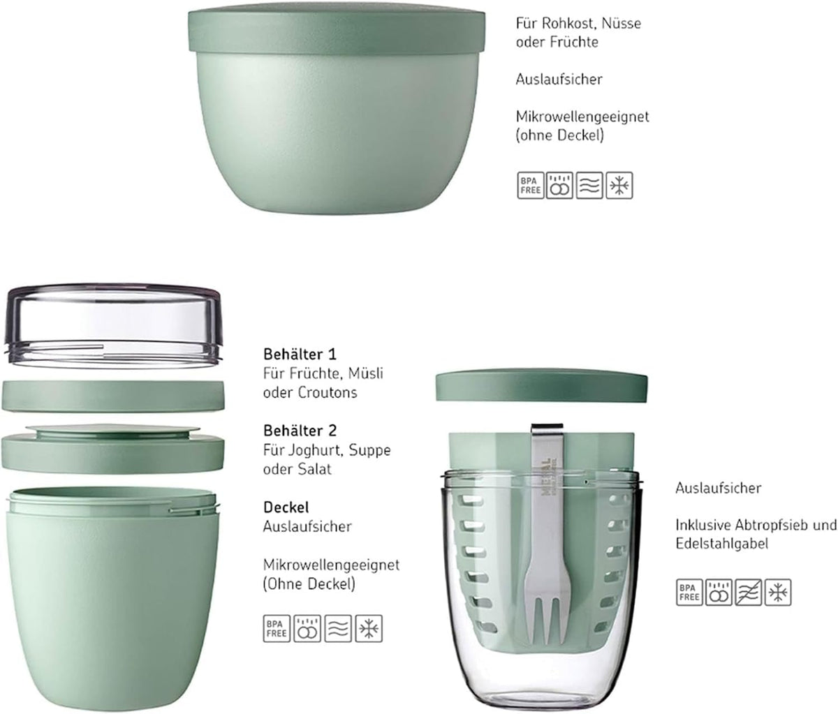 Mepal - Promotion Set Pots Ellipse 3 Pieces - Lunch Pot 500 + 200 ml, Fruitpot 600 ml, Snack Pot 350 ml - Food Container, Yoghurt Cup, To Go Mug - Suitable for Dishwasher - Nordic Black