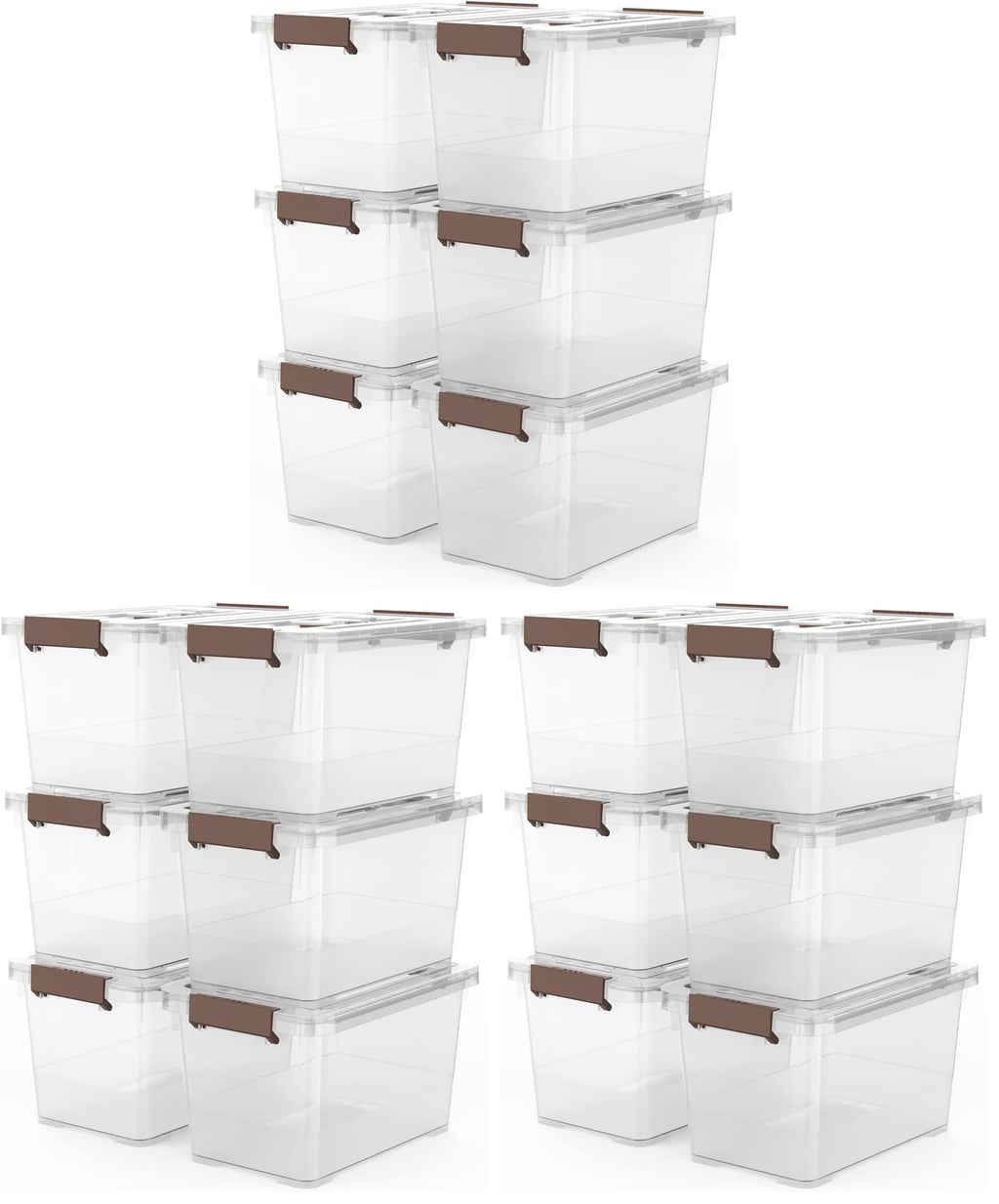 WYT 32 Qt Plastic Clear Storage Bin with Durable Lids and Latching Buckle, 6-Pack Tote Organizing Box Stackable and Nestable