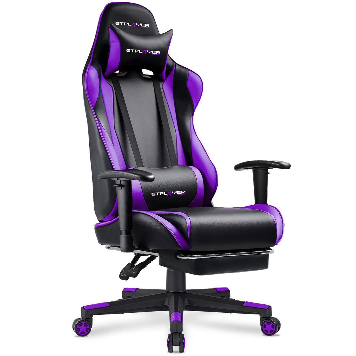 GTPLAYER Gaming Chair with Footrest, Ergonomic Computer Game Desk Chair, Reclining Gamer Chair Seat Height Adjustment, Swivel Rocker with Headrest and Lumbar (Gray)