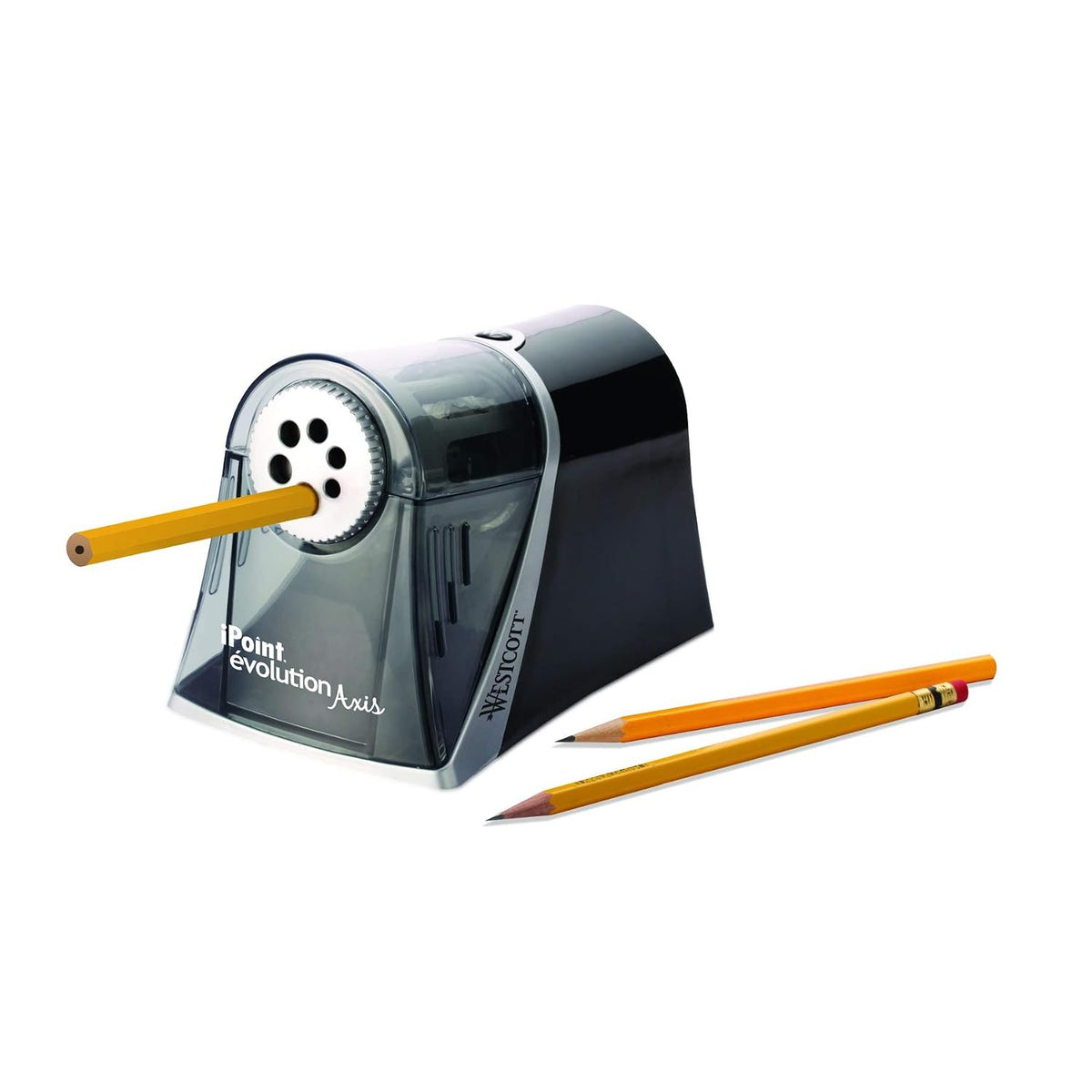 Westcott ACM15509-A1 iPoint Evolution Axis Multi-Size Pencil Sharpener, Black