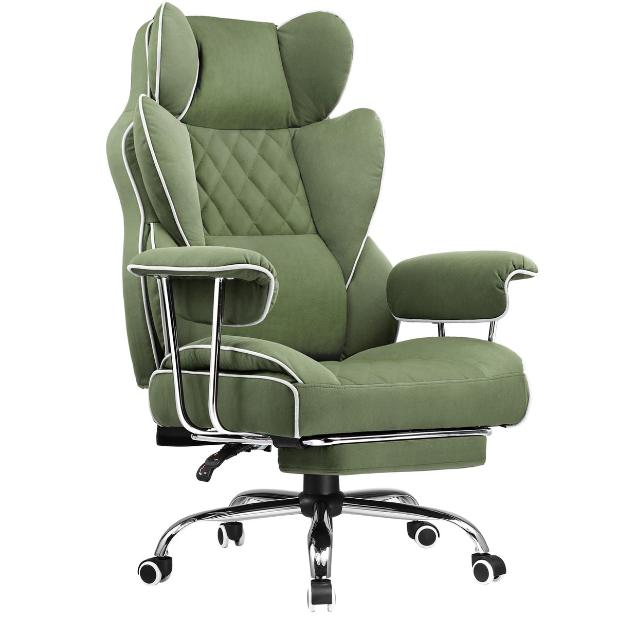 COMHOMA Big and Tall Office Chair, High Back Leather Gaming Chair with Footrest, Executive Ergonomic Office Chair with Pocket Spring Lumbar Support and with Outward Fixed Soft Armrests