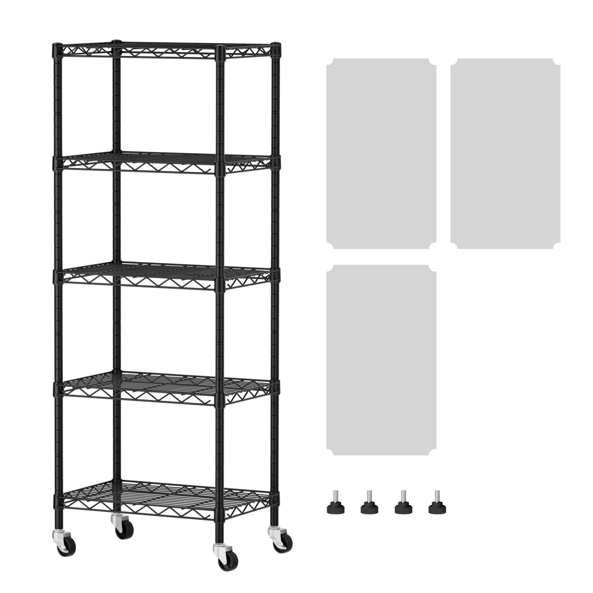SINGAYE 5 Shelves Storage Wire Shelf Closet Metal Shelving Pantry Wheels
