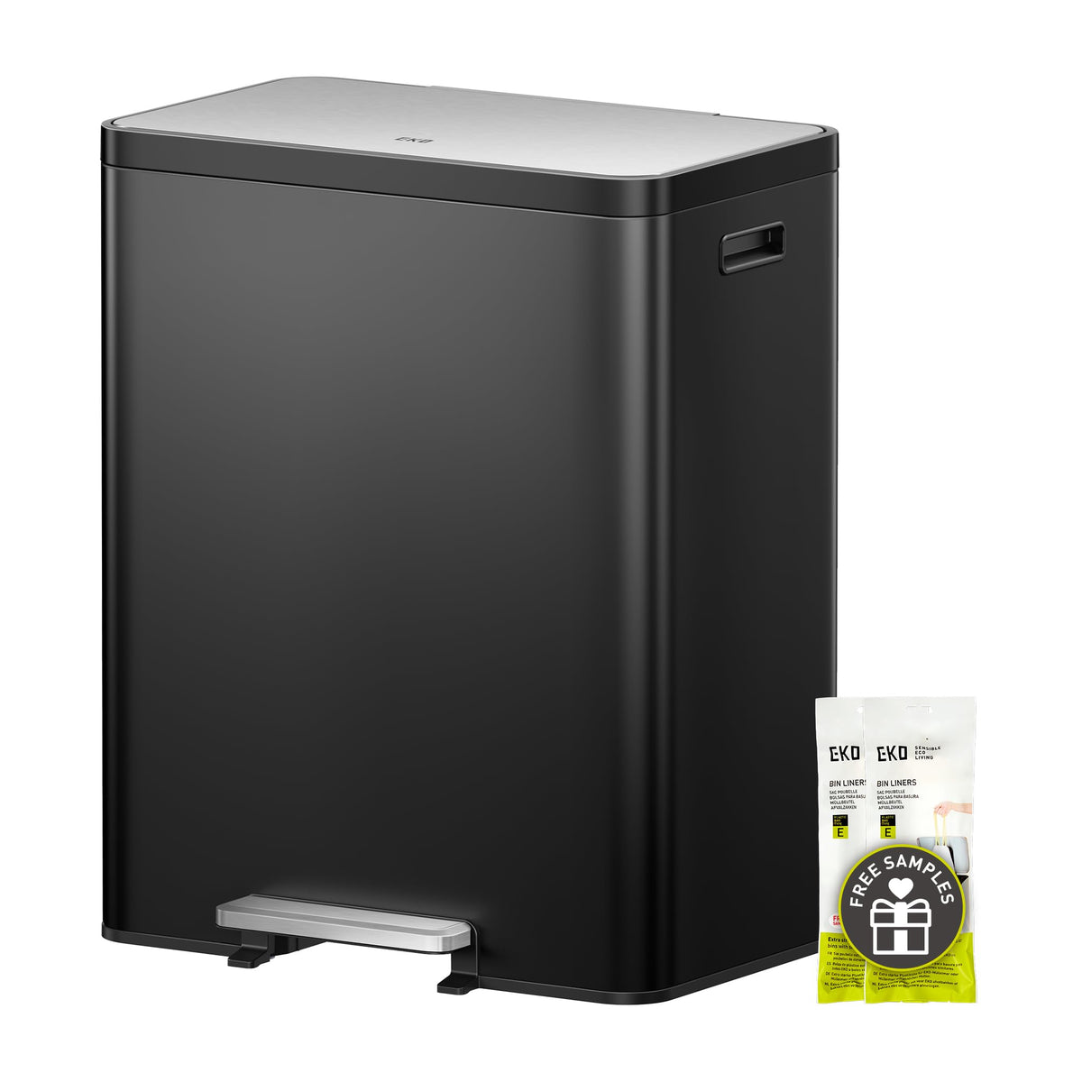 EKO EcoCasa II 36L+24L Dual Trash Can with Recycle Bin, Stainless Steel Garbage Can with Lid, Deodorizer Compartment, Odor-Proof and Fingerprint Resistant