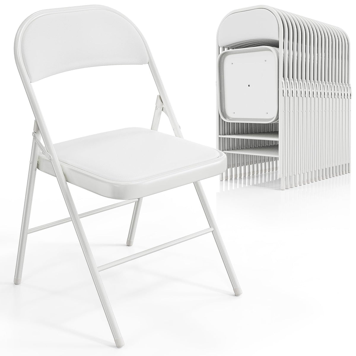 VINGLI 10 Pack Folding Chairs with Padded Seats, Metal Frame with Pu Leather Seat & Back, Capacity 350 lbs, Black