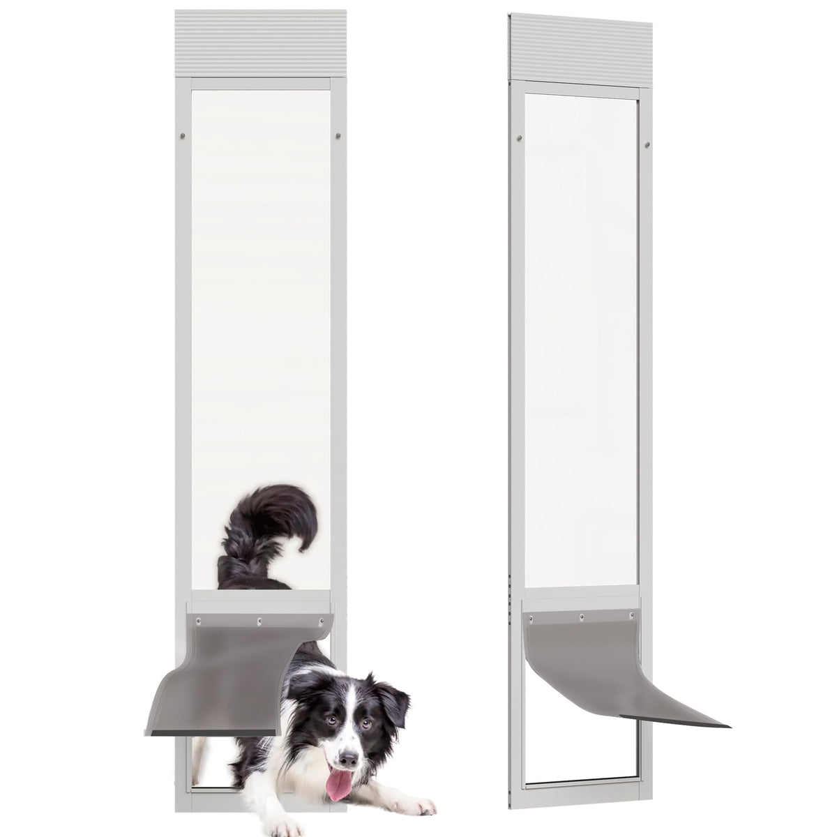 Doggie Door for Sliding Glass Door, 10"x15" Brown Flap for Large Dog, White