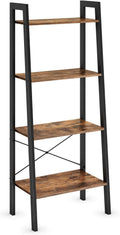 Ladder Shelf Bookcase, 4-Tier Bookshelf, Leaning Plant Stand, Storage Rack, Display Shelves with Steel Frame, Industrial Style for Living Room, Home Office, Kitchen, Bedroom - Rustic Brown and Black