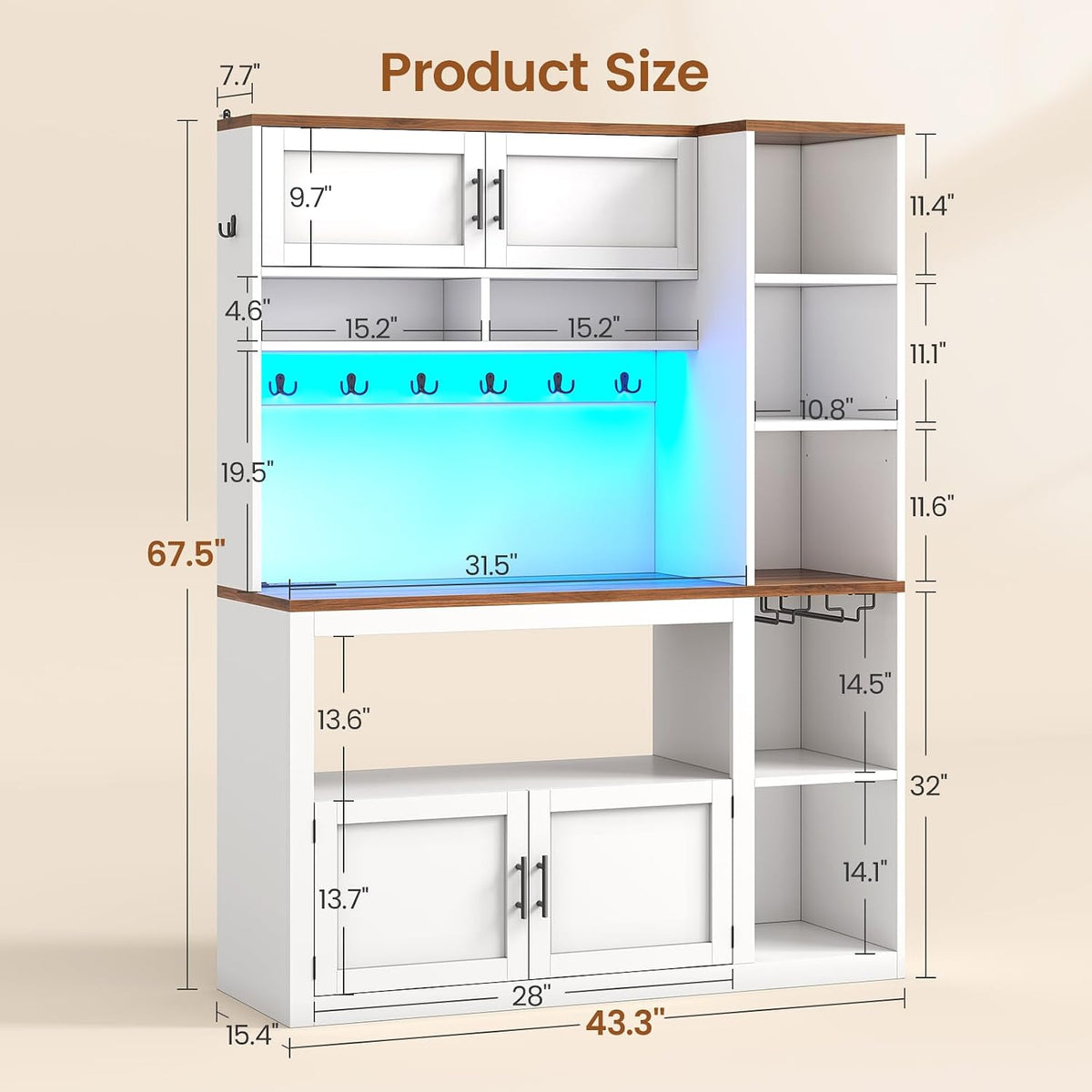 Itaar Farmhouse Bakers Rack Coffee Bar Cabinet with Storage, Power Outlet