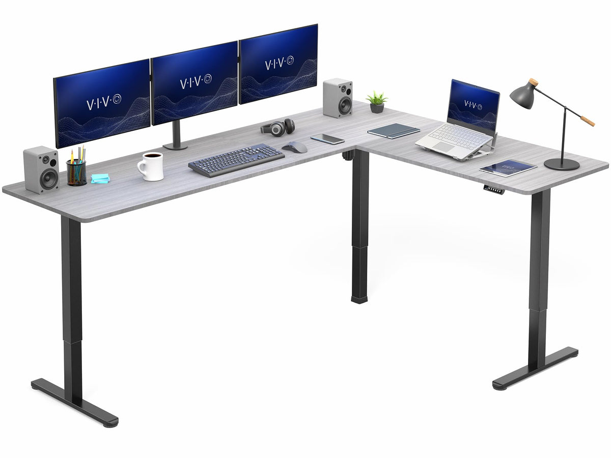 VIVO Light Wood 63 x 55 in Corner Standing Desk, DESK-E3CTGC