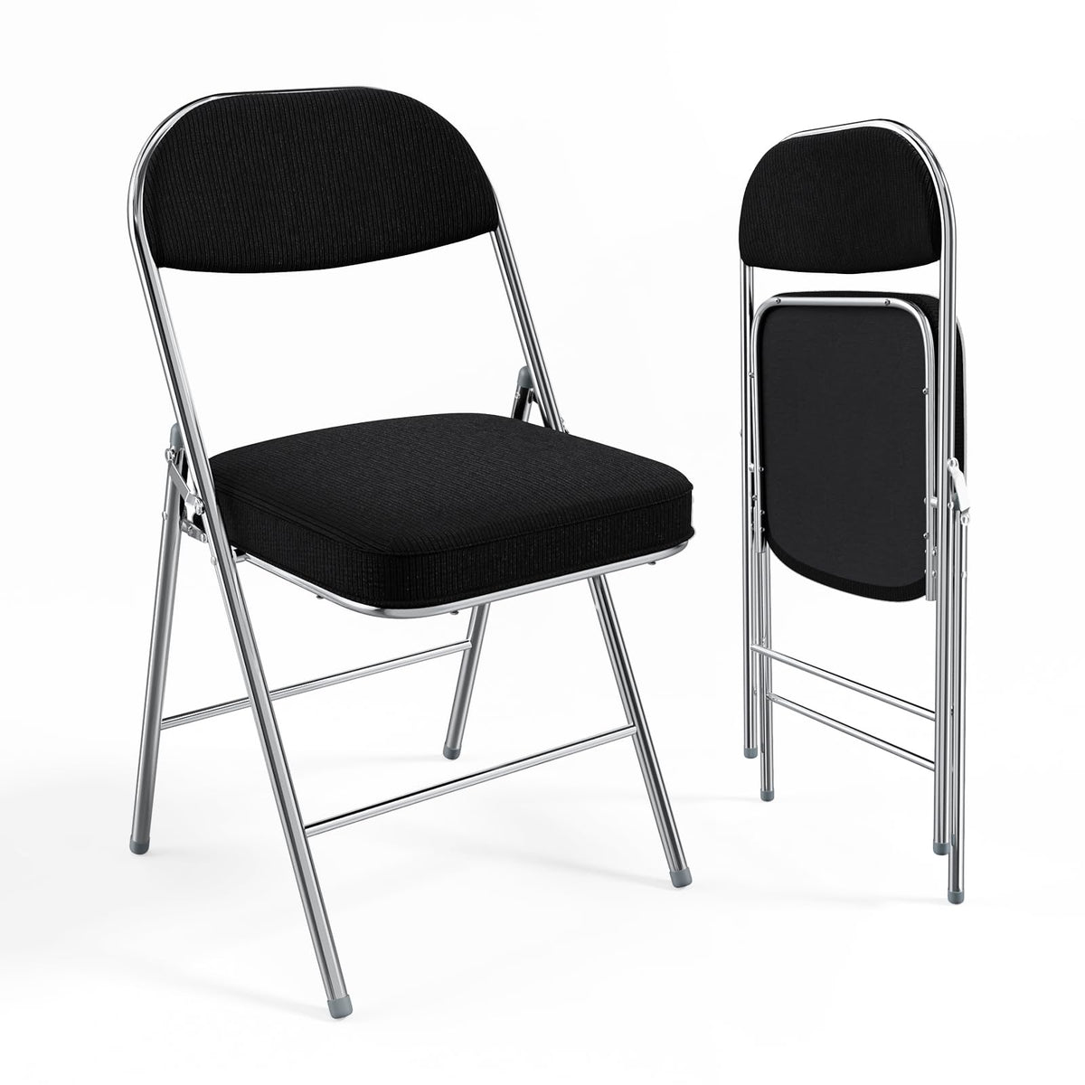 VINGLI 4 Pack Folding Chairs with Padded Seat & Backrest, Metal Frame, Durable Corduroy Fabric, 350 lbs Capacity, Set of 4, Black – Ideal for Weddings, Parties, Office Events