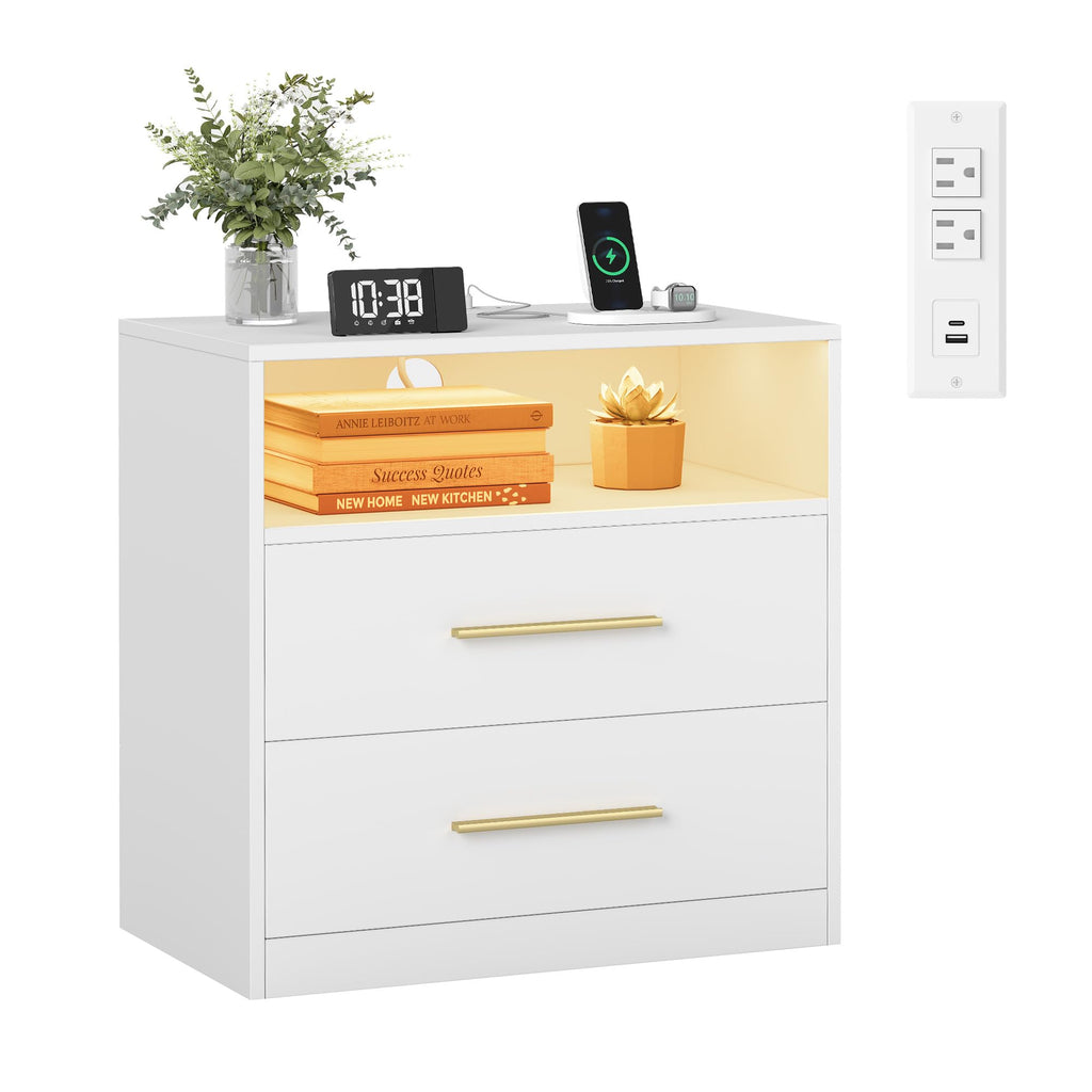 VASAGLE 23.6‑Inch Wide Nightstands, Set of 2, LED Lights, 2 Drawers