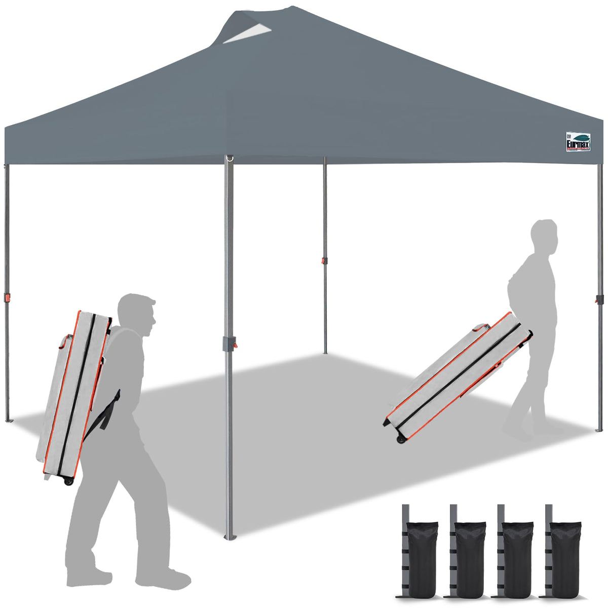 Eurmax USA 10x10ft Pop Up Canopy,Commercial Instant Tent for Outdoor Events,Patented No-Tip Rolling Storage Bag with 4 Sandbags,UV & Water Resistant,Heavy Duty Portable Shelter Gazebo,White