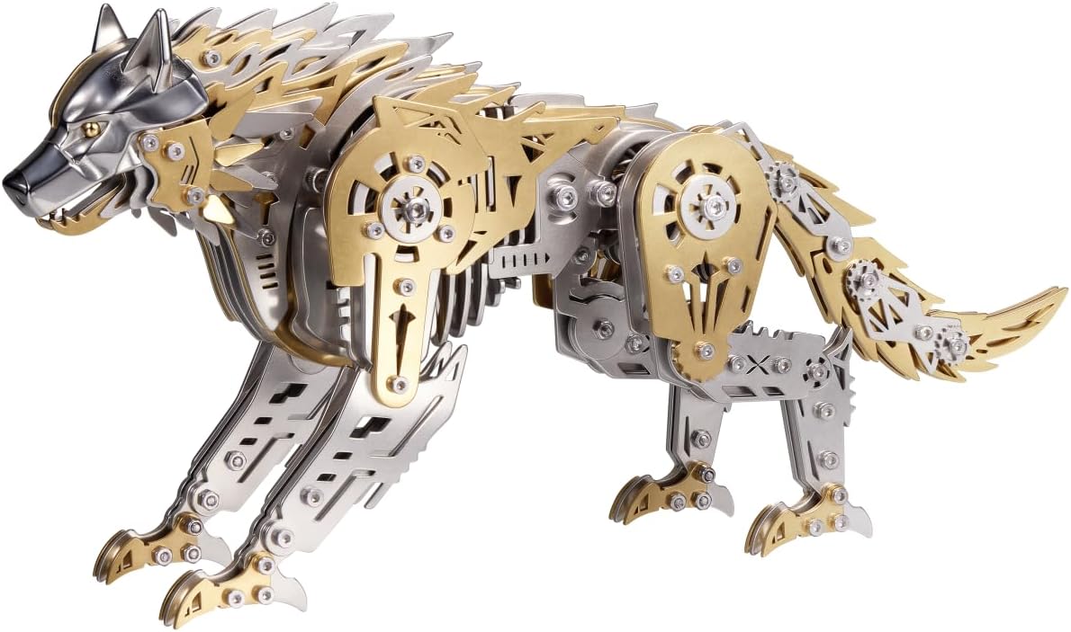 3D Metal Puzzle Wolf Model Kit, 384PCS DIY Steampunk Mechanical Battle Wolf with Movable Joints, Creative Handcrafted Metal Art Craft Desktop Display & Decoration for Adults