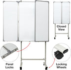 Excello 40” x 60” Mobile, Folding Whiteboard on Wheels with Magnetic Surface and Flip-Out Marker Tray