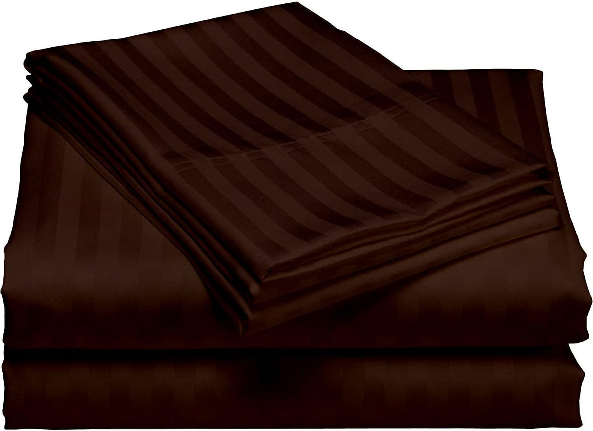 USA RV King Sheet Set in Chocolate Stripe 400 Thread-Count 100% Egyptian Long Staple Cotton, Sateen Weave for Soft and Silky Feel, Breathable 4-Piece Bedsheet, Elasticized 24'' Extra Deep Pocket
