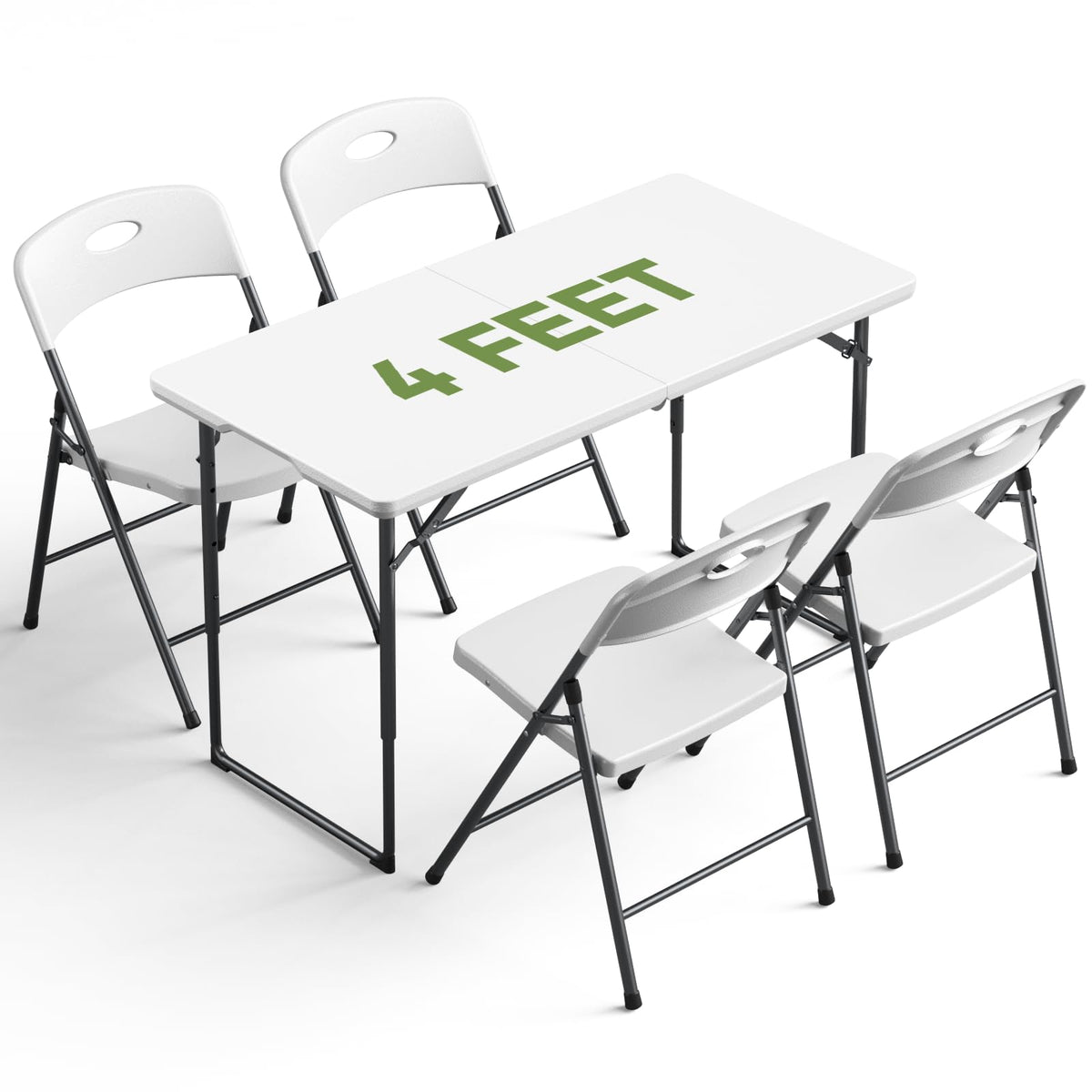 Folding Table and Chairs Set for 4, 36 Inch Foldable Card Table with Carrying Handle & 4 PU Leather Padded Folding Chairs, Portable Indoor Outdoor Dining Table Set for Picnic, Camping, RV, Game Night