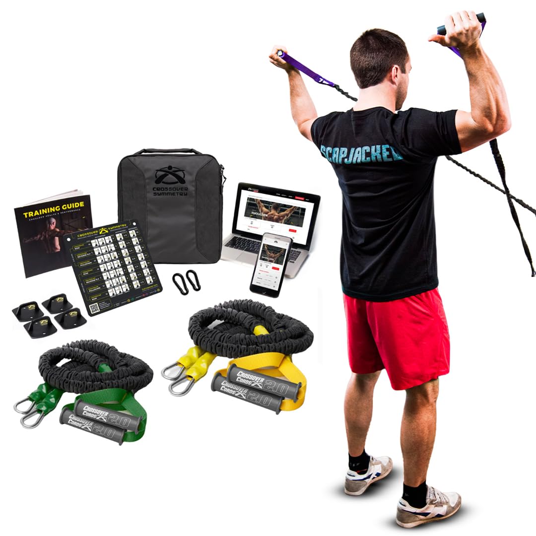 Crossover Symmetry Shoulder System Includes Two Sets of Resistance Bands Attachments Training Guide Exercise Chart Online Workouts for Home Fitness Rehab Rotator Cuff Exercises