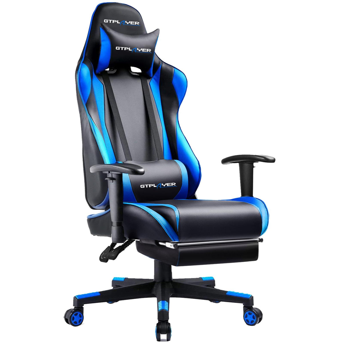 GTPLAYER Gaming Chair with Footrest, Ergonomic Computer Game Desk Chair, Reclining Gamer Chair Seat Height Adjustment, Swivel Rocker with Headrest and Lumbar (Gray)