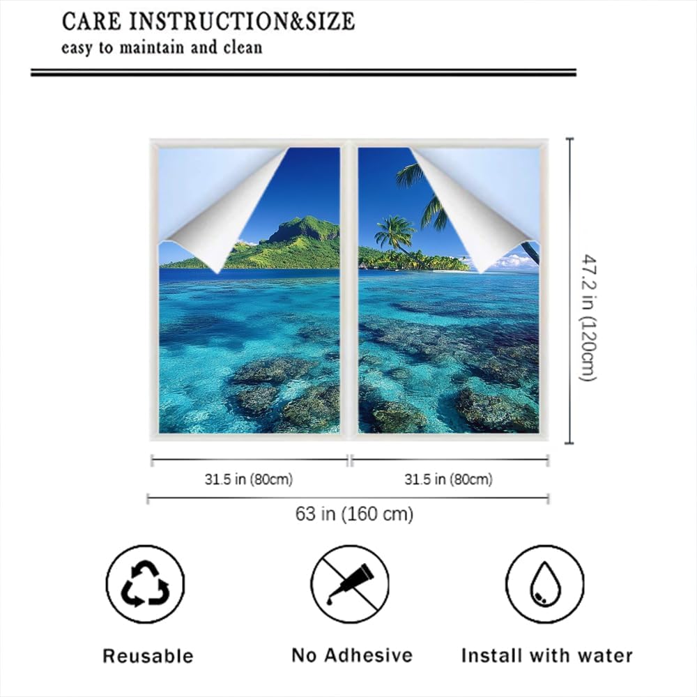 Mystic Ocean Stained Glass Window Film 31.5Wx47.2L inch x 2pcs
