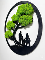 Family Tree Moss Wall Art - 24" Preserved Reindeer Moss Wooden Circle Frame
