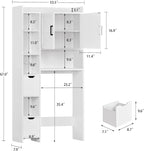 TEENFON Over the Toilet Storage Cabinet with 2 Removable Drawers, Above Toilet Storage Cabinet with 10 Storage Shelves, Taller Wooden Free Standing Bathroom Storage, Laundry Room Storage Shelf, White
