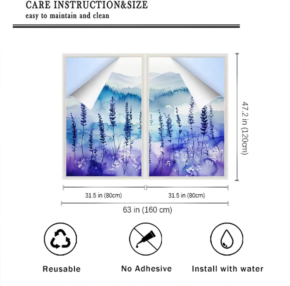 Impressionistic Lavender Privacy Window Film 31.5Wx47.2L inch x 2pcs