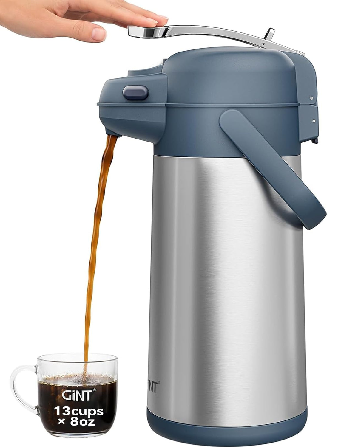 GiNT 101oz Airpot Coffee Dispenser with Pump, Insulated Coffee Carafe for Hot Liquids, Stainless Steel Vacuum Insulated Pump Dispenser for Hot/Cold Beverages, Home Office Commercial Outdoor Use(3L)