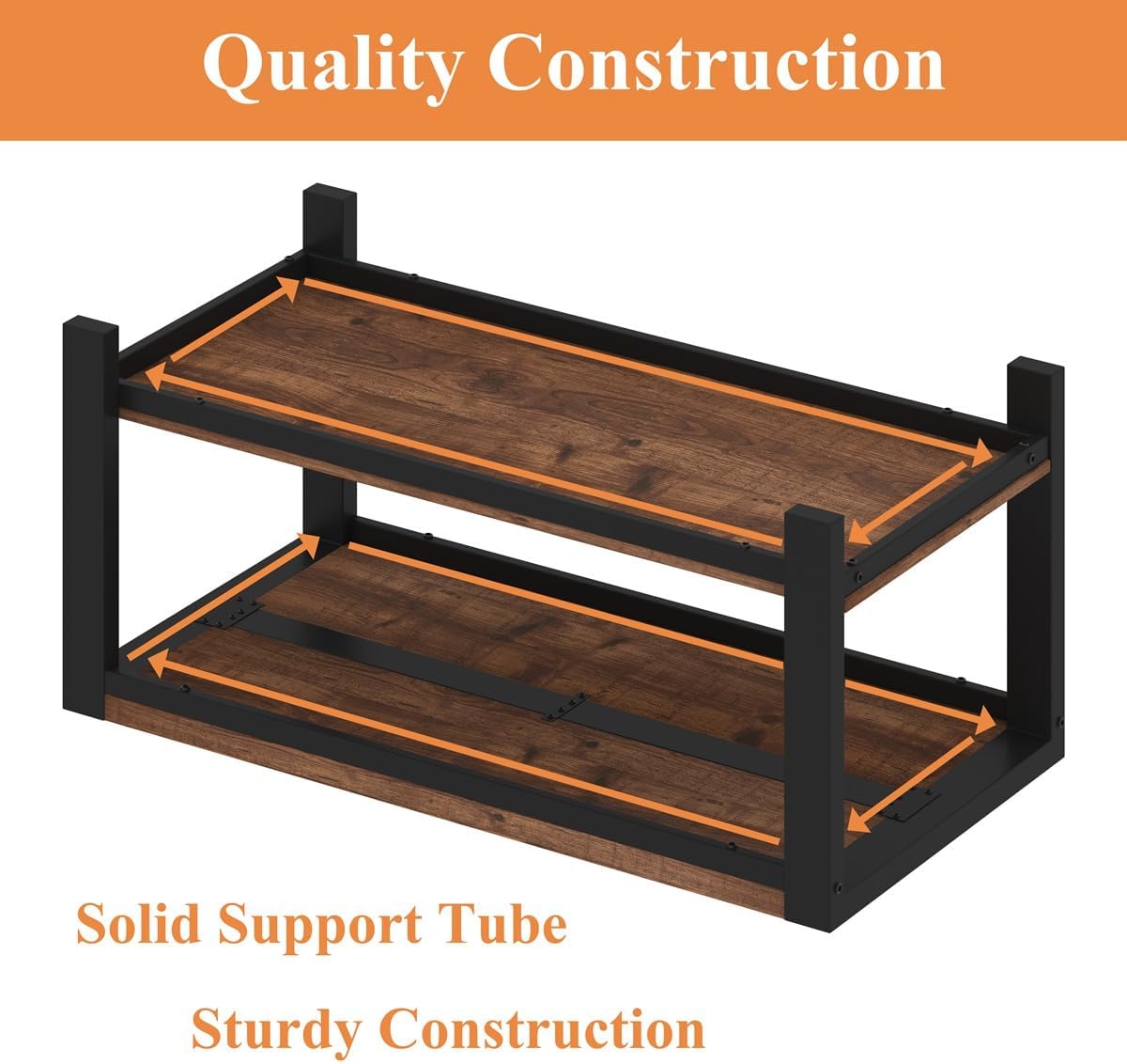 BON AUGURE Coffee Tables for Living Room, 2 Tier Storage Shelf, 43In Rustic