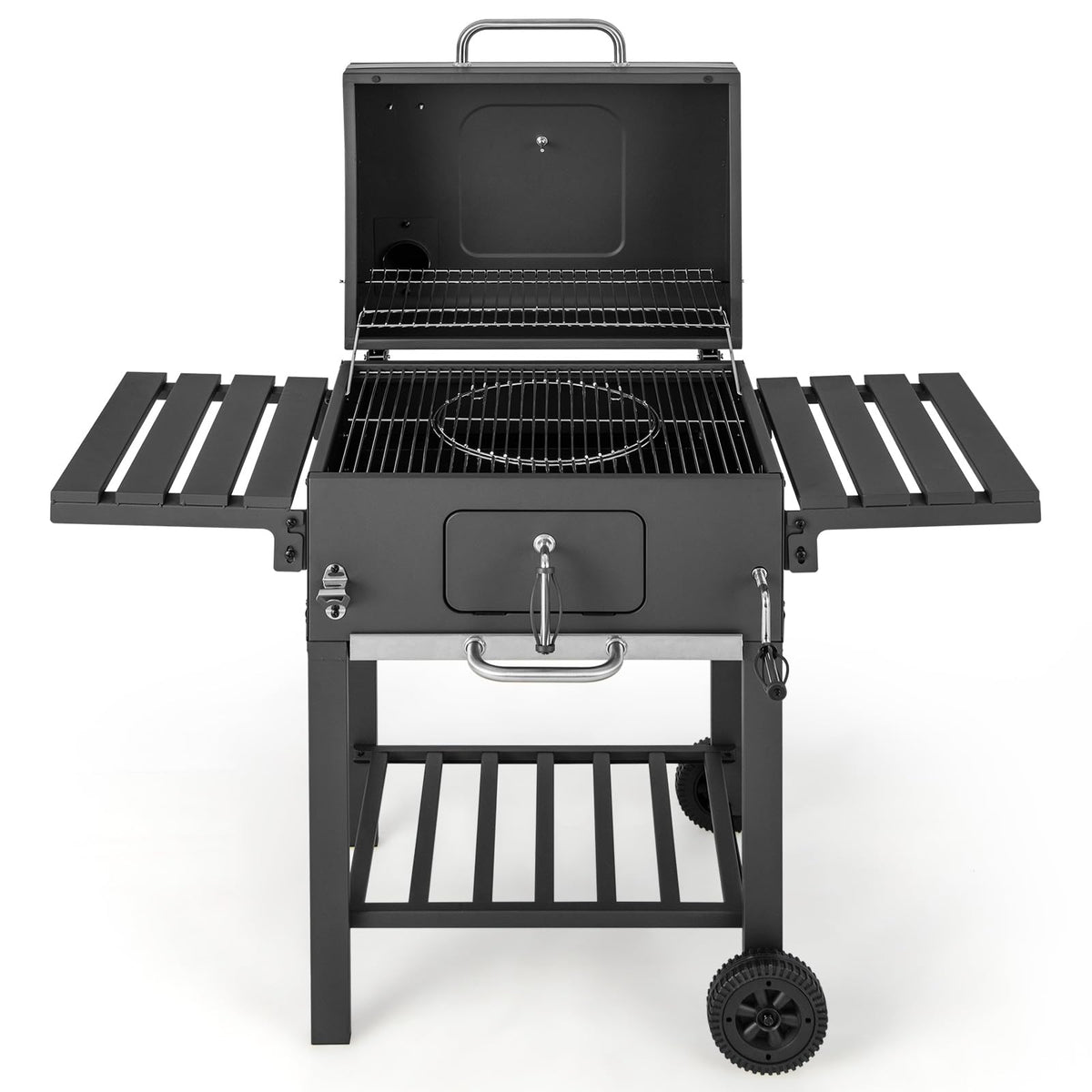 Giantex Charcoal Grill 24 inch, BBQ Grill with 2 Foldable Side Table, Adjustable Charcoal Tray, Pull-out Ash Tray, Heavy Duty Barbecue Grill with Wheels for Outdoor Cooking Camping Backyard Party