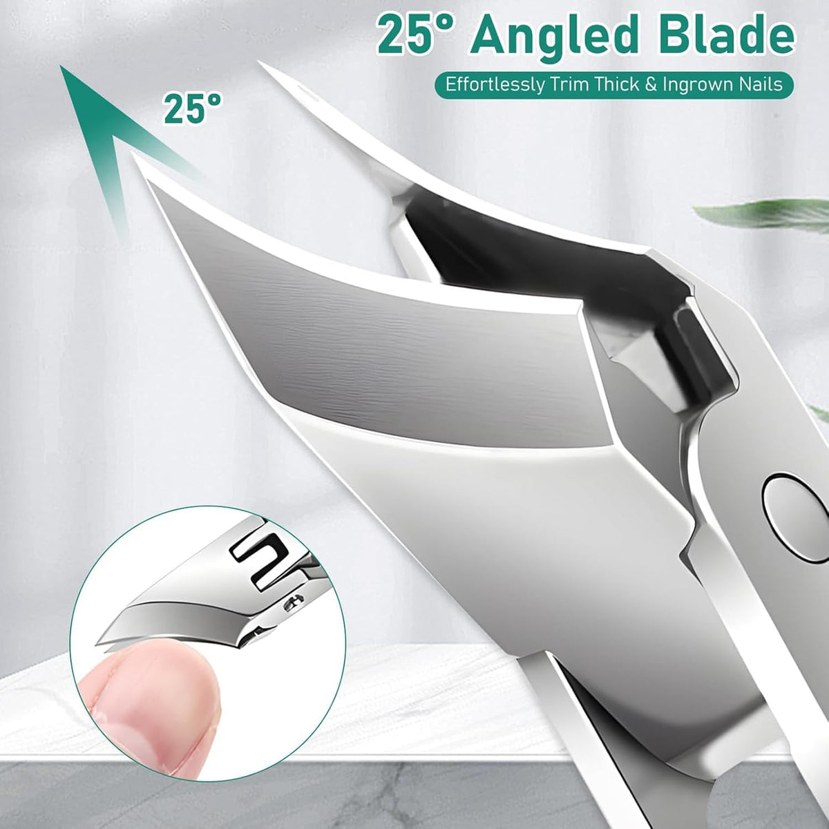 Nail Clippers Set - 3-Piece Professional Angled Toenail & Fingernail Clippers, Wide Jaw Anti-Splash Design for Easy, Precise Cutting