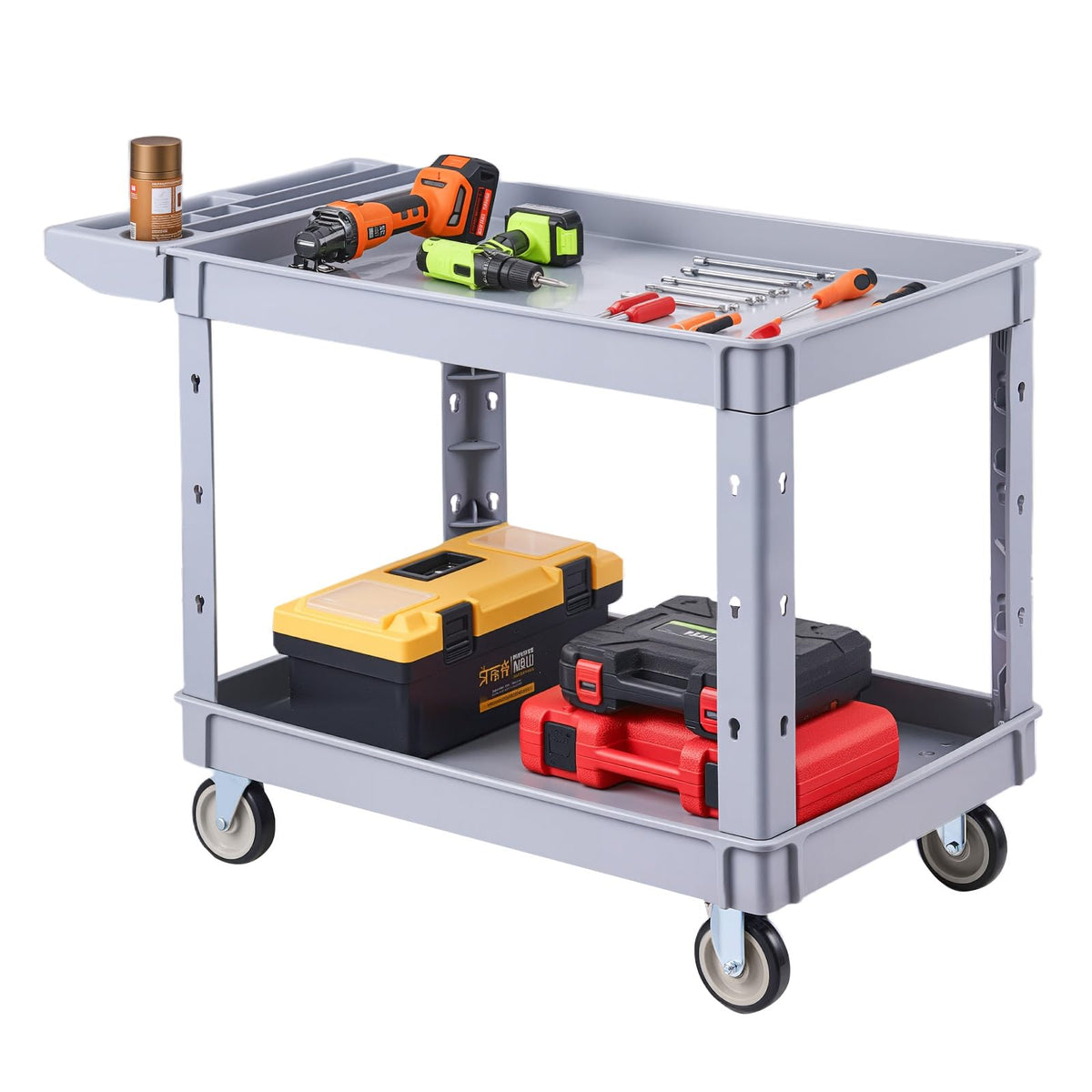 VEVOR Utility Service Cart 2 Shelf 550 lbs Heavy Duty Plastic Rolling Cart