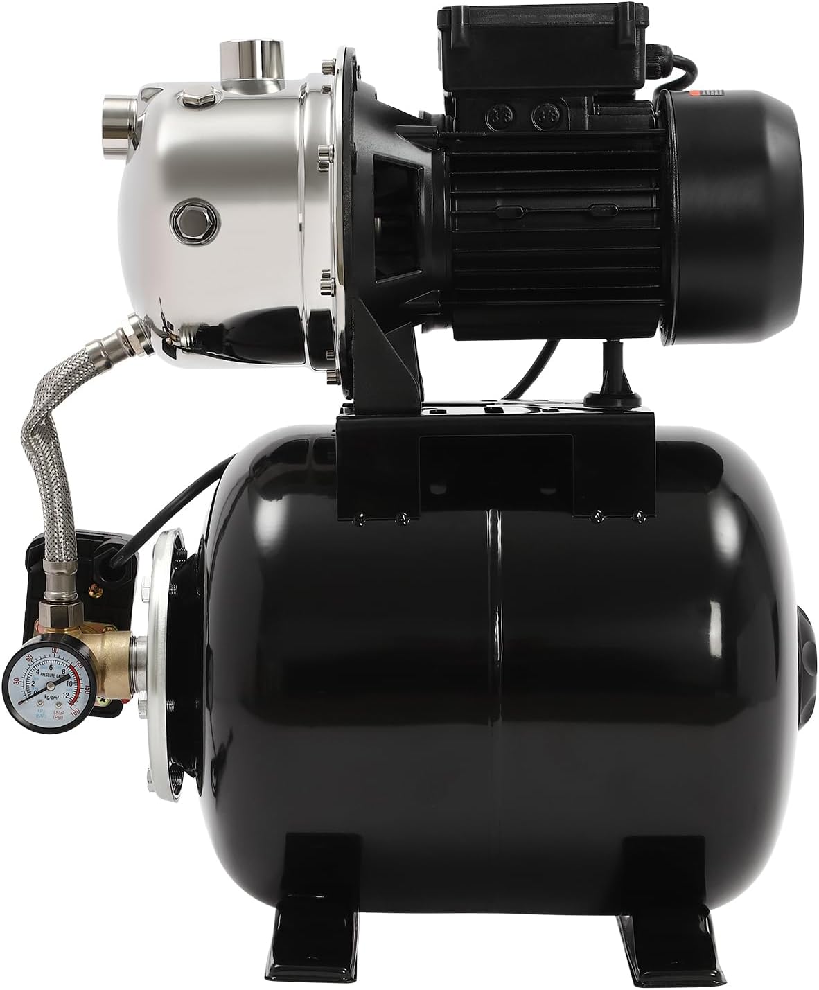 1HP Shallow Well Pump with Pressure Tank, 110V Automatic Water Booster Jet Pump, Garden Water Pump Jet, Irrigation Pump for Home, Garden, Farm, Lawn Sprinkler Systems (Black)