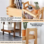 3-Tier Floor Bookcase, Solid Wood Ladder Shelf with Wheels, Side Table for Living Room, Craft Cart Fit in Kitchen, Narrow Space, Ladder Bookshelf with Handle(Brown)