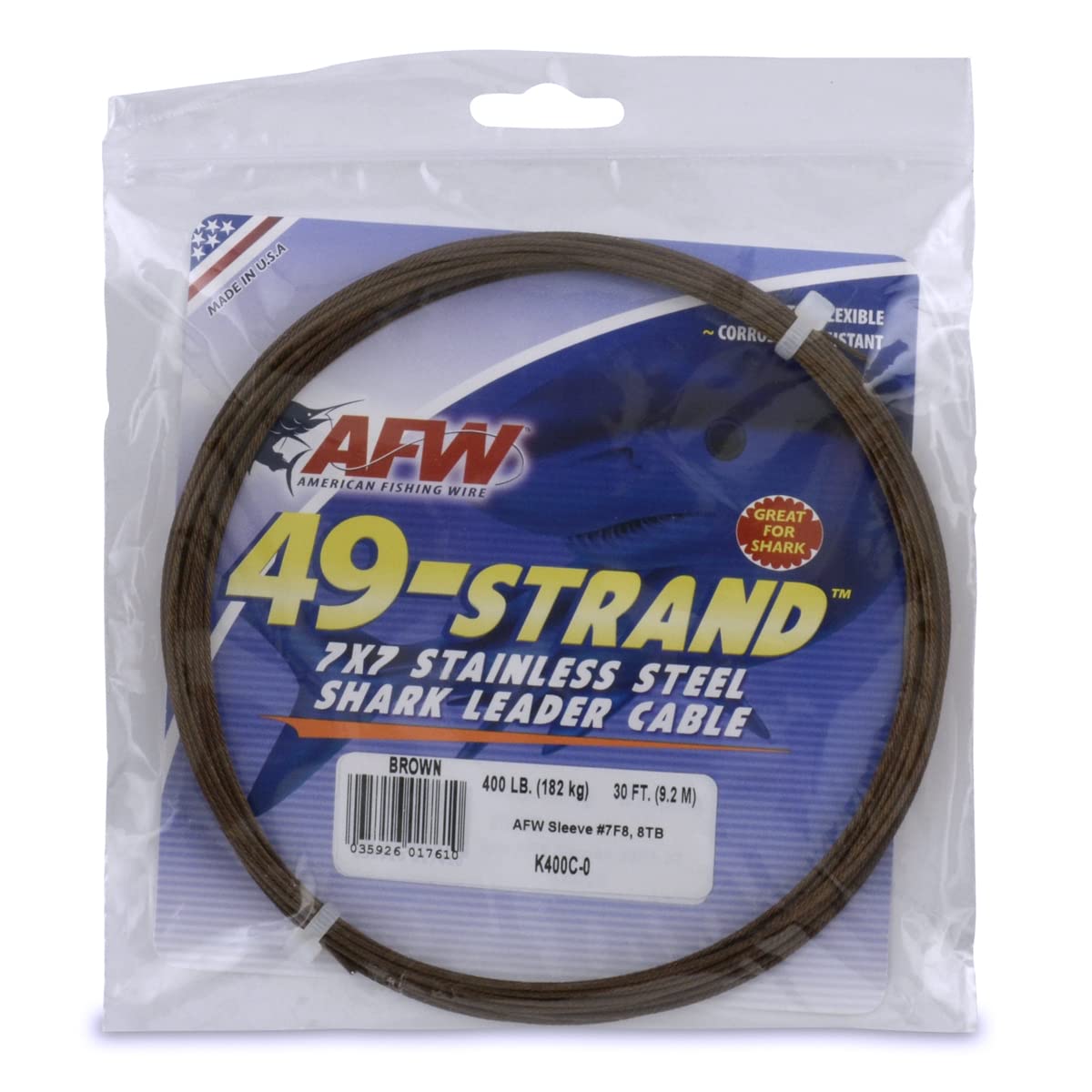 AFW Fishing Wire 49 Strand, 7x7 Stainless Steel Leader Cable, 90lb to 900
