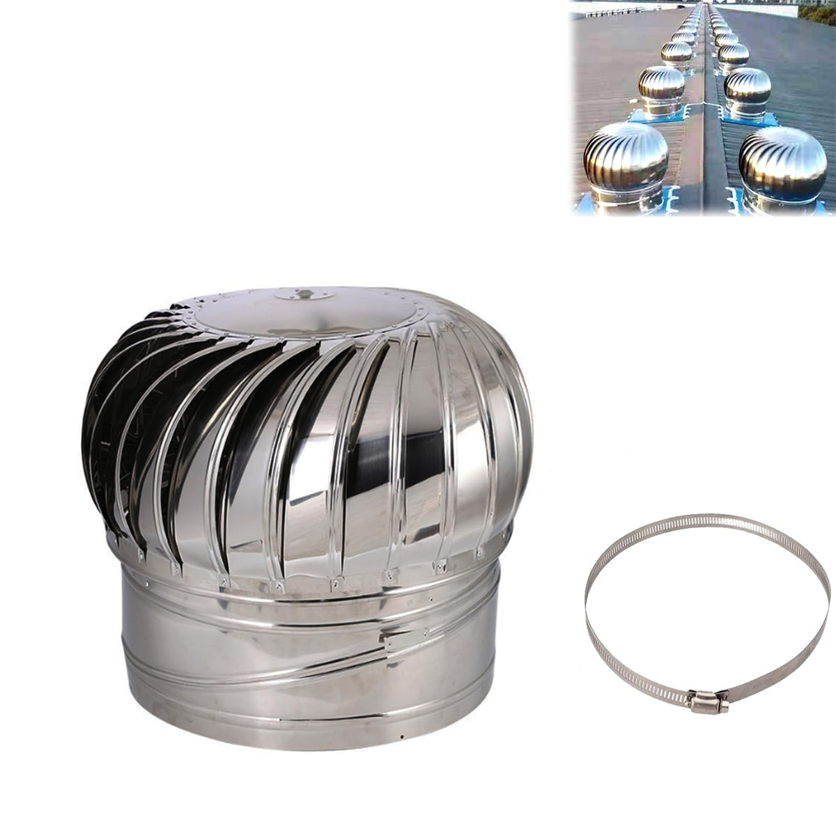 Chimney Rotating Ventilator Cap,Turbine Ventilator,304 Stainless Steel with Clamp Rotating Chimney Cowl Cap Fits Most Standard Chimney Pots Improves Indoor Air & Ventilation ,Silver,400mm/15.7in