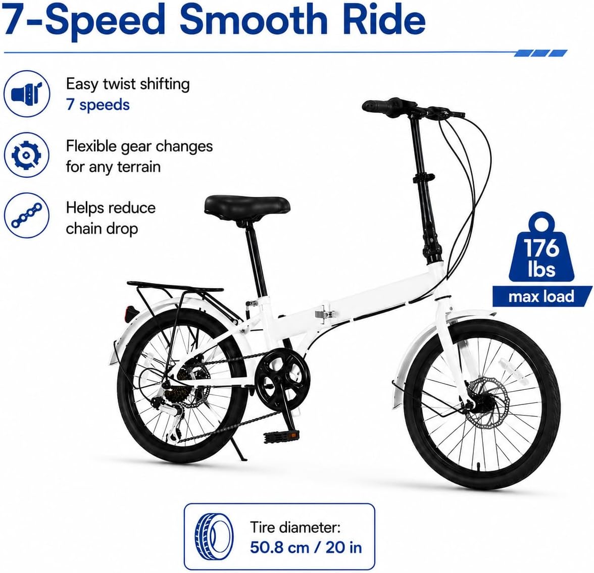 20 Inch Folding Bike for Adults Teenager, 7 Speeds Foldable Bike