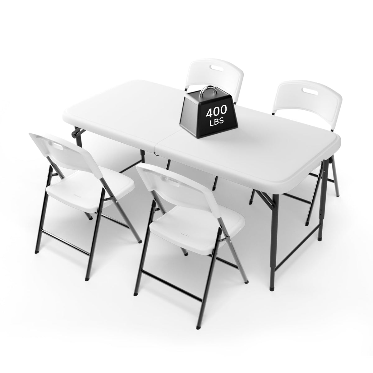 Portable 6-Piece Folding Table and Chairs Set – Heavy-Duty 6ft Camping & Party Furniture for Indoor/Outdoor Events (All-Weather, Black)
