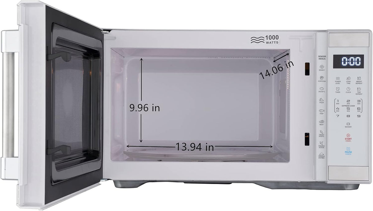 1.1 Cu. ft. 1000 W Mid Size Microwave Oven, 1000W, White Stainless Steel